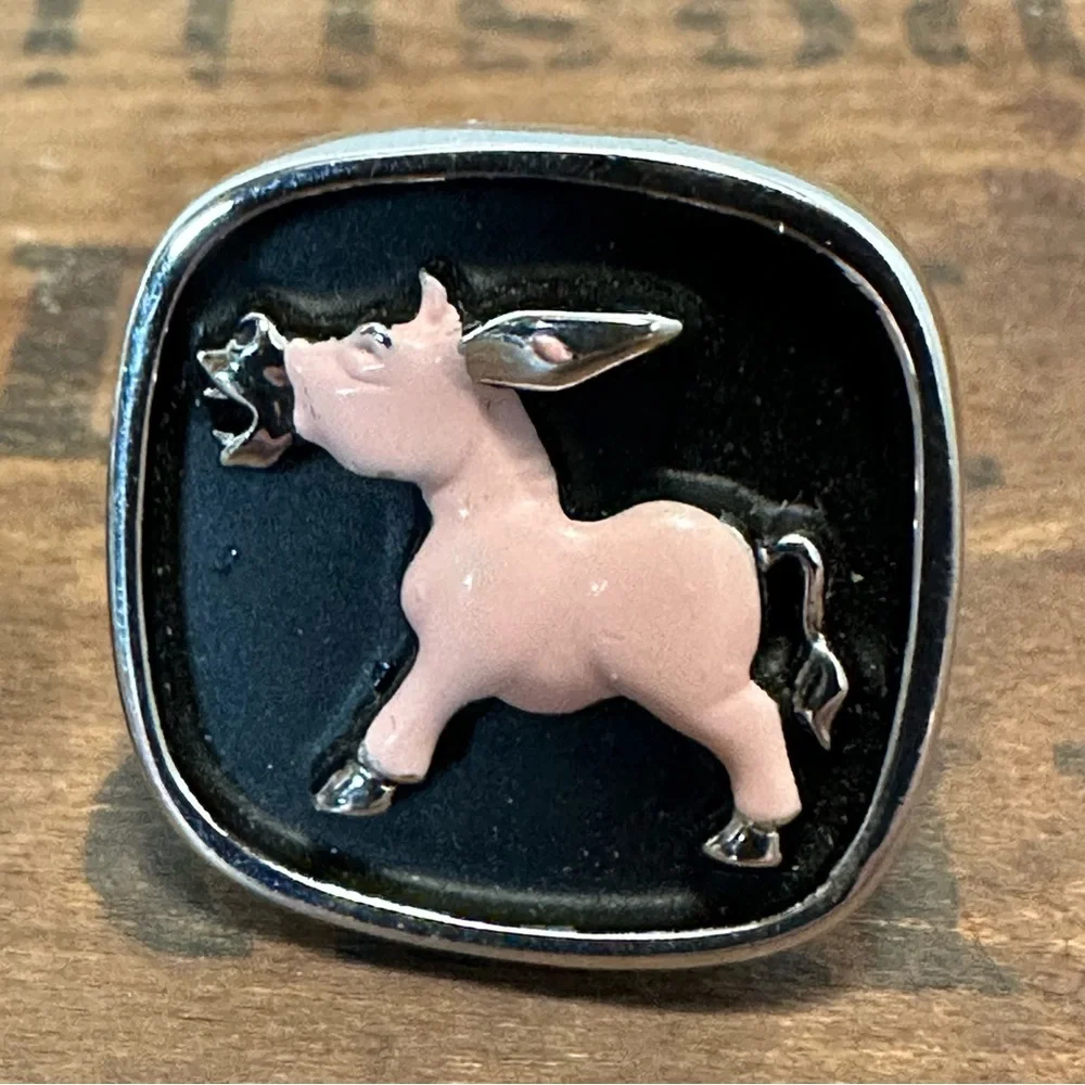 Hickok Pink Enamel Silver Toned Donkey Cufflinks Vintage
